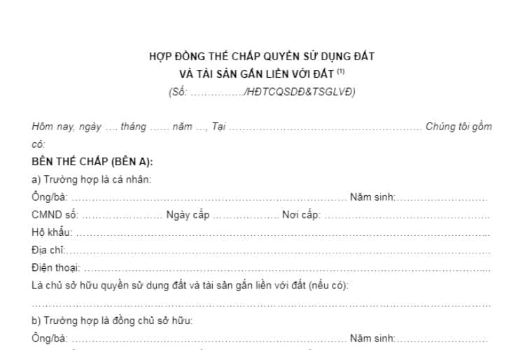 Mẫu Hợp đồng thế chấp quyền sử dụng đất