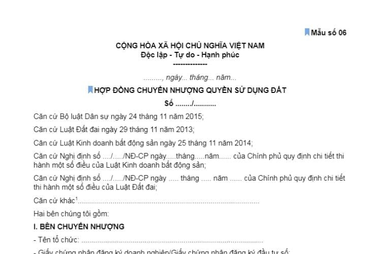 Mẫu hợp đồng chuyển nhượng quyền sử dụng đất