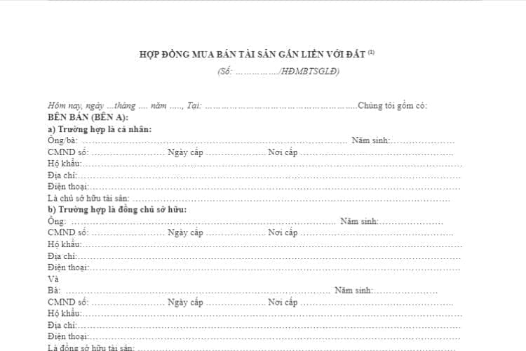 Mẫu hợp đồng mua bán tài sản gắn liền với đất