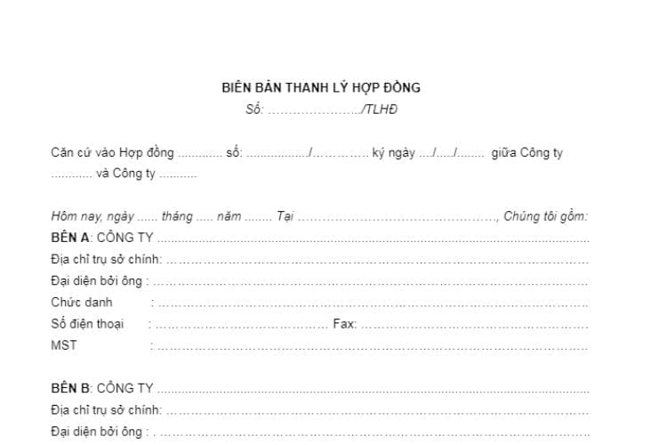 Mẫu Biên bản thanh lý hợp đồng