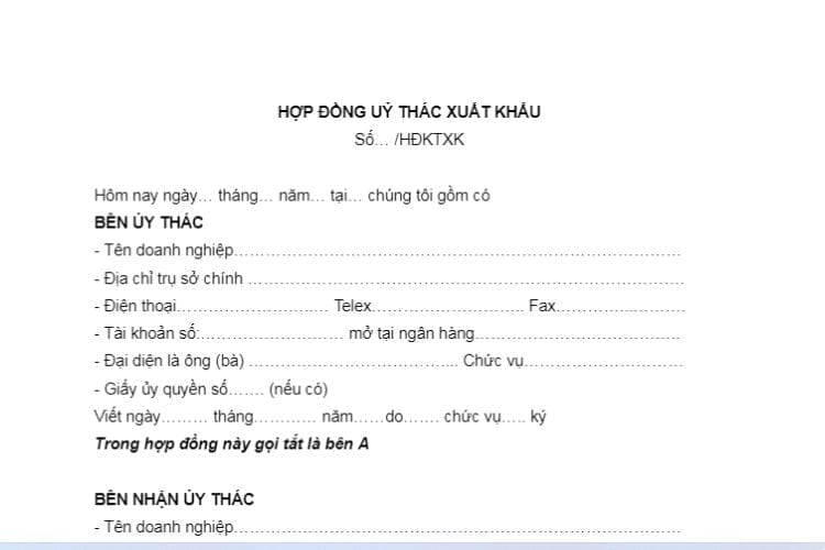 Mẫu Hợp đồng ủy thác xuất khẩu