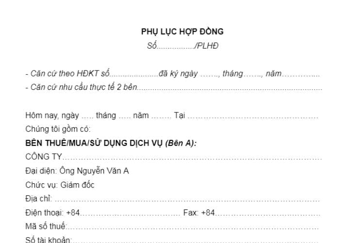 Mẫu Phụ lục gia hạn hợp đồng mới nhất