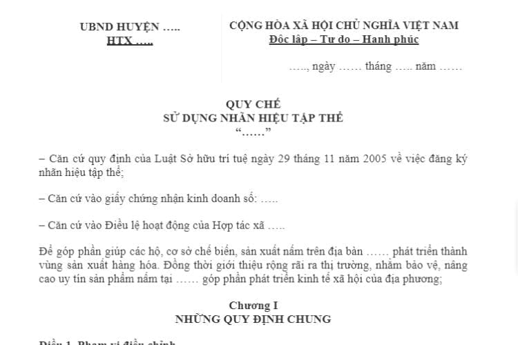 Mẫu Quy chế sử dụng nhãn hiệu tập thể 2 Mẫu Quy chế sử dụng nhãn hiệu tập thể