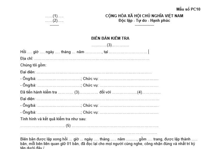 Mẫu PC10 | Biên bản kiểm tra về phòng cháy và chữa cháy