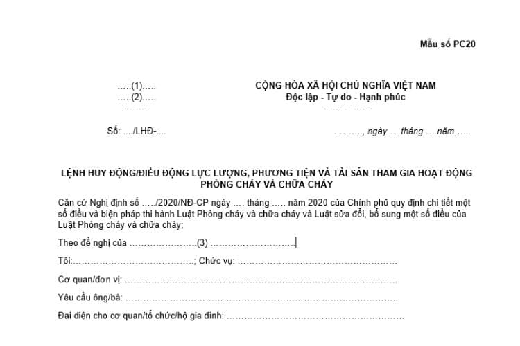 Lệnh huy động/điều động lực lượng, phương tiện và tài sản tham gia hoạt động PCCC
