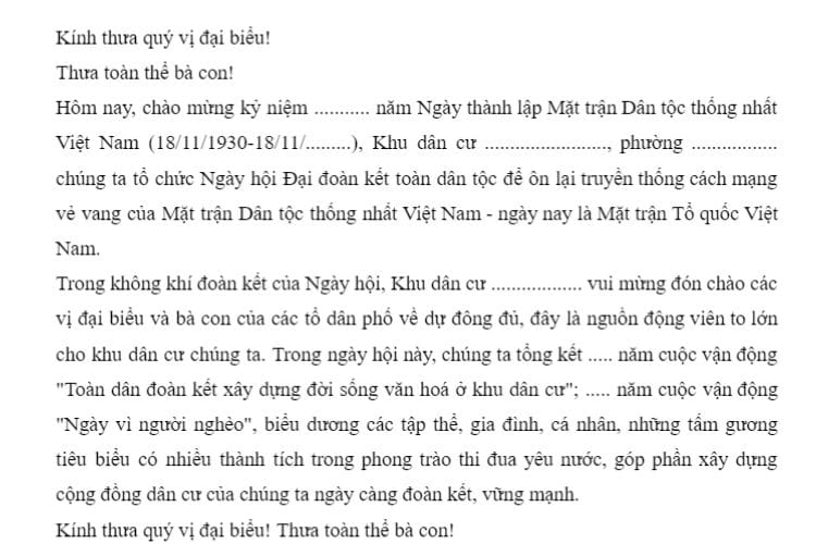 Mẫu Bài phát biểu ngày hội đại đoàn kết toàn dân tộc