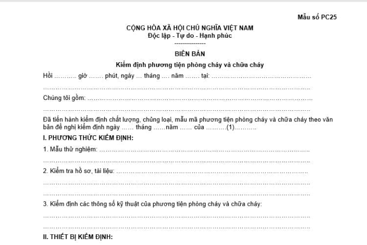 Mẫu PC25 | Biên bản kiểm định phương tiện phòng cháy và chữa cháy 4 Mẫu PC25 | Biên bản kiểm định phương tiện phòng cháy và chữa cháy