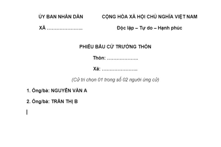 Mẫu Phiếu bầu cử trưởng thôn mới nhất