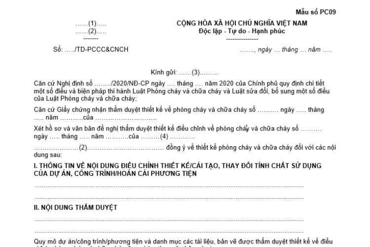 Văn bản thẩm duyệt thiết kế về phòng cháy và chữa cháy