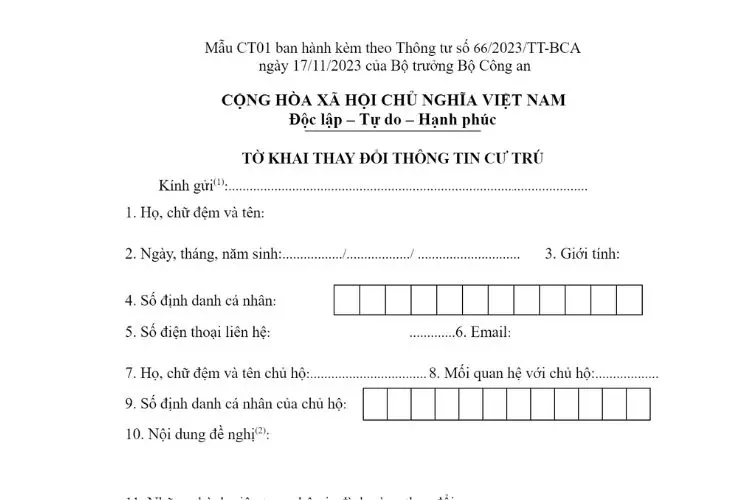 Mẫu CT01 | Tờ khai thay đổi thông tin cư trú