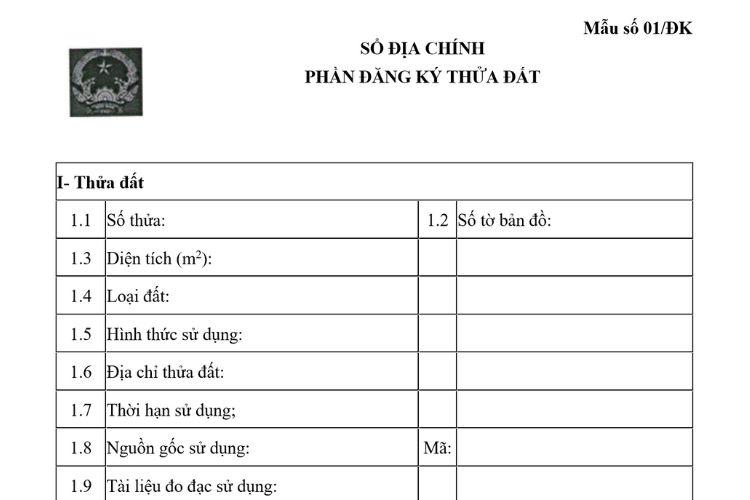 Sổ địa chính là gì? Mẫu Sổ địa chính (Mẫu số 01/ĐK)Sổ địa chính là gì? Mẫu Sổ địa chính (Mẫu số 01/ĐK)