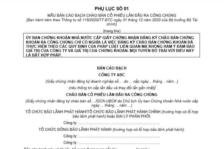 Phụ lục số 01 | Bản cáo bạch chào bán cổ phiếu lần đầu ra công chúng
