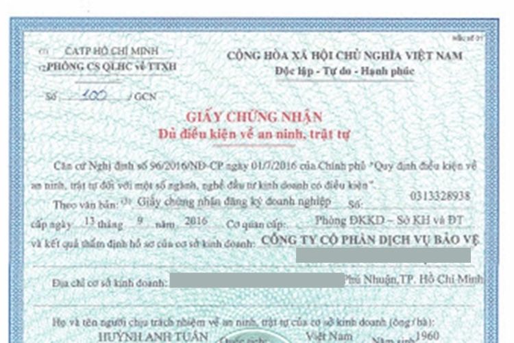 Thủ tục cấp giấy chứng nhận đủ điều kiện an ninh trật tự