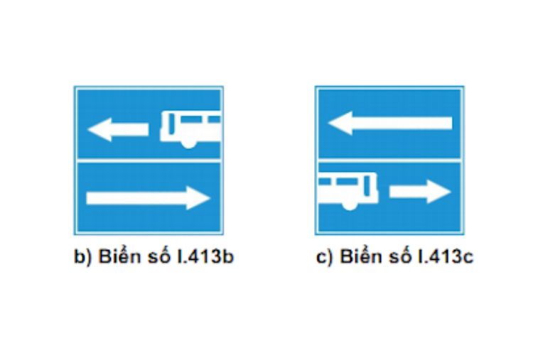 Biển số I.413 (b,c): Rẽ ra đường có làn đường dành cho ô tô khách 1 bien so i 413 bc re ra duong co lan duong danh cho o to khach