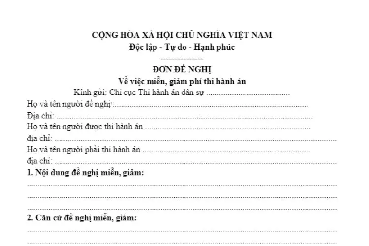Mẫu đơn xin miễn, giảm phí thi hành án mới nhất 3 Mẫu đơn xin miễn, giảm phí thi hành án mới nhất