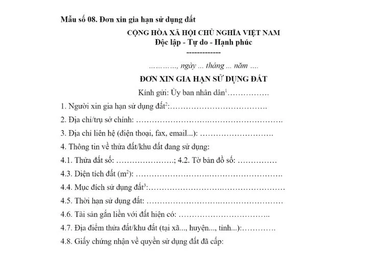 Mẫu Đơn xin gia hạn sử dụng đất (Mẫu số 08) mới nhất 2 Mẫu Đơn xin gia hạn sử dụng đất (Mẫu số 08) mới nhất