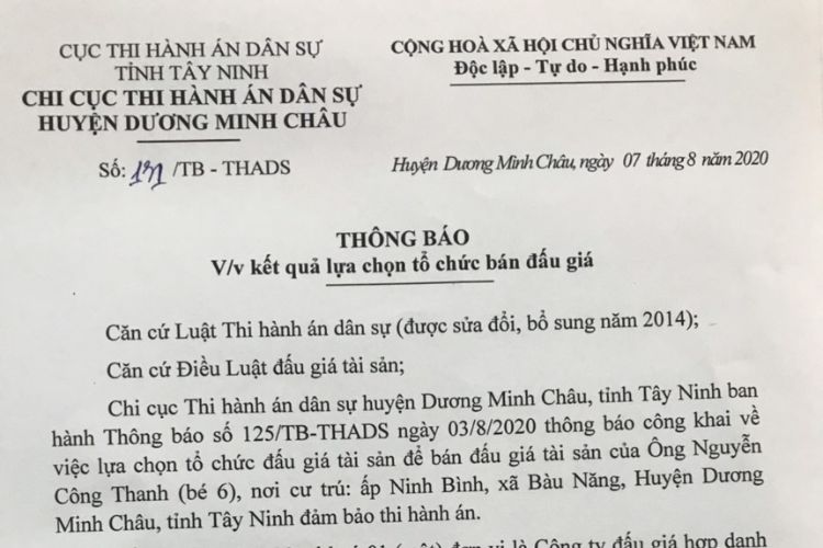 Quy định về thông báo về thi hành án dân sự