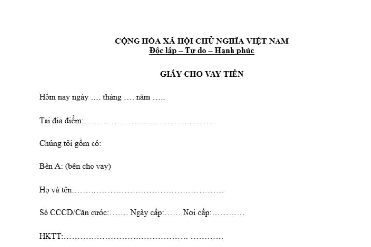 Mẫu giấy vay tiền viết tay hợp pháp