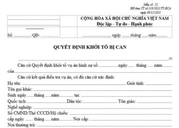 Mẫu Quyết định khởi tố bị can