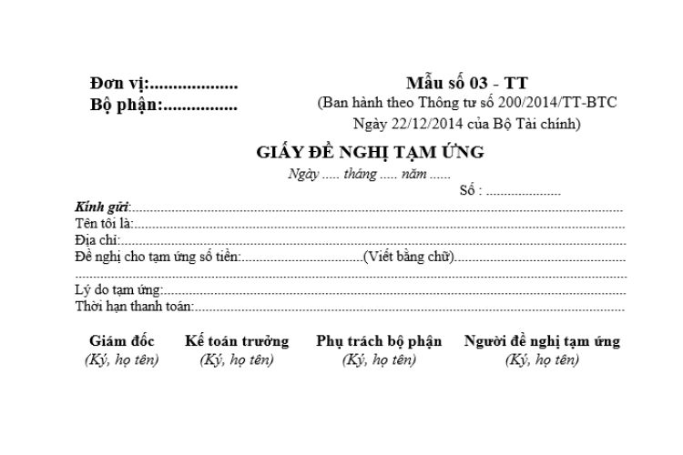 Mẫu số 03-TT | Mẫu Giấy đề nghị tạm ứng