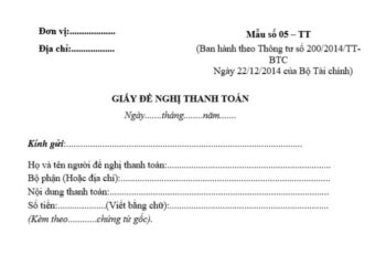 Mẫu số 05-TT | Mẫu Giấy đề nghị thanh toán