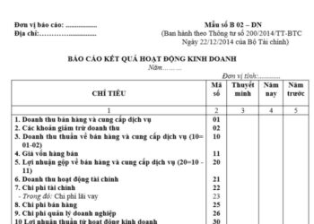 Mẫu số B 02 – DN | Báo cáo kết quả hoạt động kinh doanh
