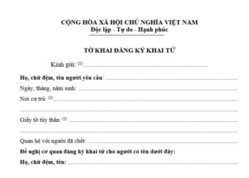 Mẫu Tờ khai đăng ký khai tử