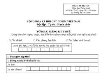 Tờ khai đăng ký thuế dùng cho đơn vị phụ thuộc (Mẫu số: 02-ĐK-TCT)