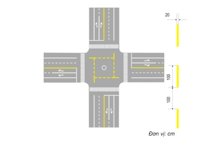 Vạch 7.5: Vạch xác định khu vực cấm xe thô sơ trong nút giao