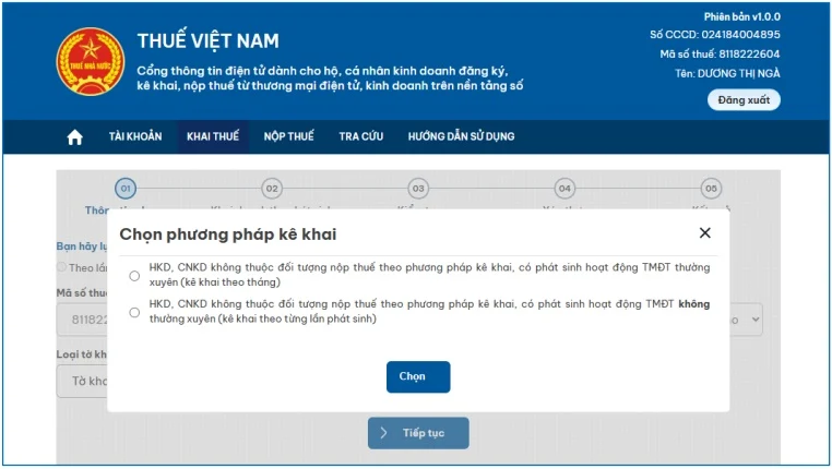 Chọn phương pháp kê khai