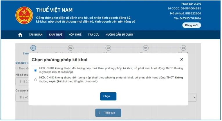 Chọn phương pháp kê khai