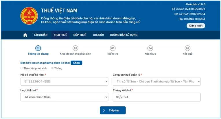 Chọn thông tin tờ khai