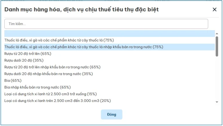 Danh mục hàng hóa, dịch vụ chịu thuế tiêu thụ đặc biệt