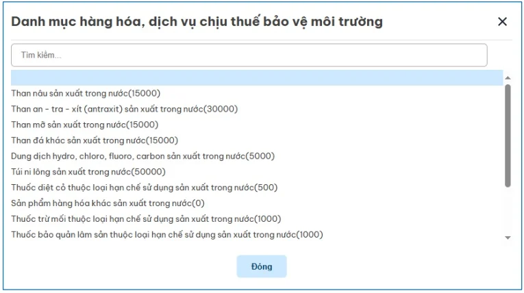 Danh mục thuế bảo vệ môi trường