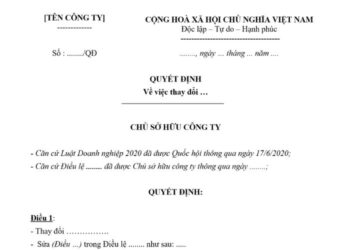 Mẫu Quyết định của chủ sở hữu công ty TNHH một thành viên