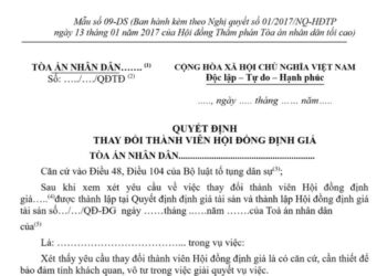 Mẫu Quyết định thay đổi thành viên Hội đồng định giá (Mẫu số 09-DS)