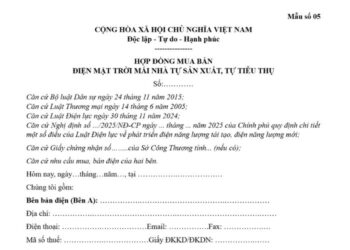 Hợp đồng mua bán điện mặt trời mái nhà tự sản xuất, tự tiêu thụ