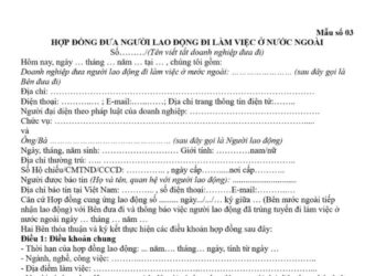 Mẫu Hợp đồng đưa người lao động đi làm việc ở nước ngoài