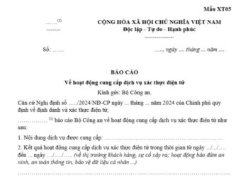 Báo cáo về hoạt động cung cấp dịch vụ xác thực điện tử (Mẫu XT05)