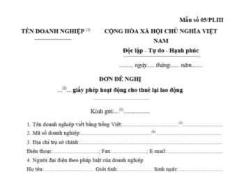 Đơn đề nghị cấp giấy phép hoạt động cho thuê lại lao động (Mẫu số 05/PLIII)