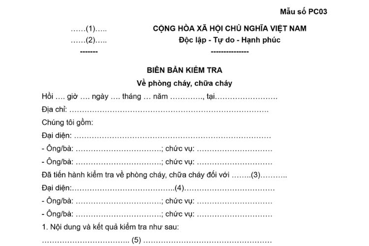 Mẫu Biên bản kiểm tra về phòng cháy, chữa cháy 1 Mẫu Biên bản kiểm tra về phòng cháy, chữa cháy