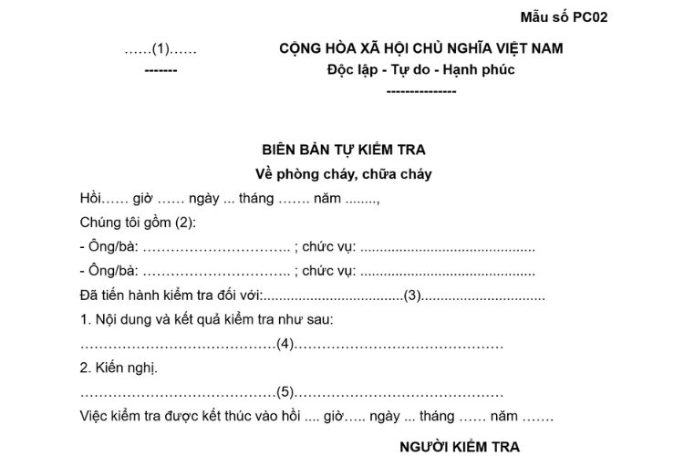 Mẫu Biên bản tự kiểm tra về phòng cháy, chữa cháy 1 Mẫu Biên bản tự kiểm tra về phòng cháy, chữa cháy