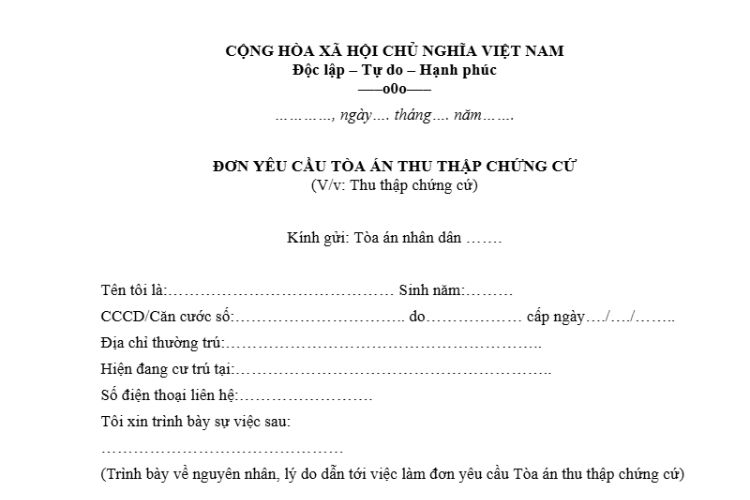Mẫu Đơn yêu cầu Tòa án xác minh, thu thập chứng cứ trong vụ án dân sự 1 Mẫu Đơn yêu cầu Tòa án xác minh, thu thập chứng cứ trong vụ án dân sự