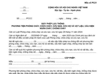 Mẫu Giấy phép lưu thông phương tiện phòng cháy, chữa cháy, cứu nạn, cứu hộ và vật liệu, cấu kiện ngăn cháy, chống cháy