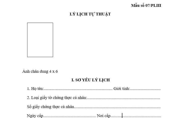 Mẫu Lý lịch tự thuật (Mẫu số 07/PLIII)