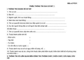Mẫu Phiếu thông tin của cơ sở (Mẫu số PC01)
