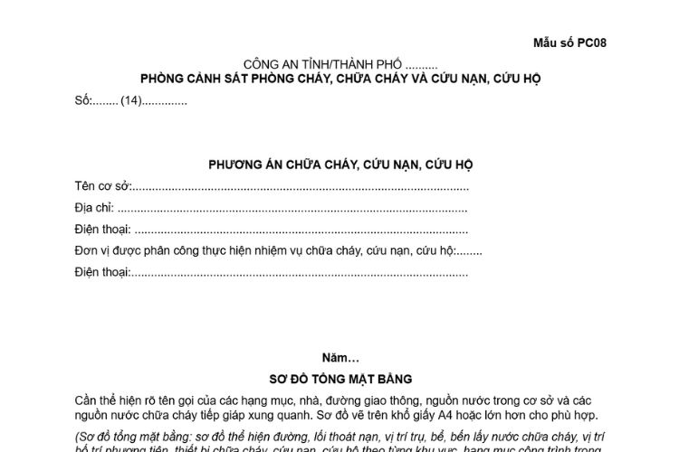 Mẫu Phương án chữa cháy, cứu nạn, cứu hộ của cơ quan Công an 1 Mẫu Phương án chữa cháy, cứu nạn, cứu hộ của cơ quan Công an