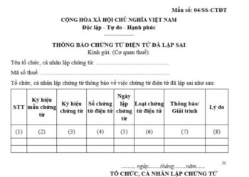 Mẫu số 04/SS-CTĐT | Thông báo chứng từ điện tử đã lập sai 4 Mẫu số 04/SS-CTĐT | Thông báo chứng từ điện tử đã lập sai