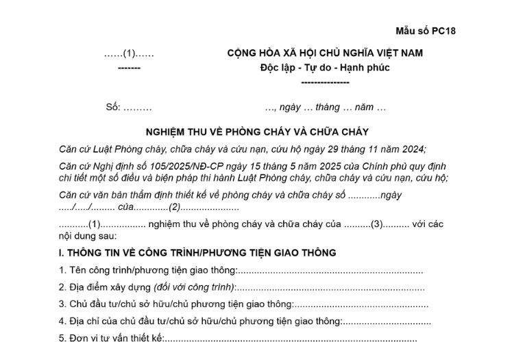 Mẫu Văn bản nghiệm thu về phòng cháy và chữa cháy của chủ đầu tư, chủ sở hữu công trình 1 Mẫu Văn bản nghiệm thu về phòng cháy và chữa cháy của chủ đầu tư, chủ sở hữu công trình