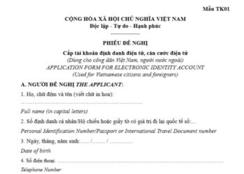 Phiếu đề nghị cấp tài khoản định danh điện tử, căn cước điện tử (Mẫu TK01)